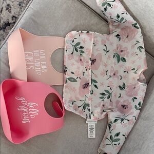 Bella Tunno Pink Baby Bibs and Pottery Barn kids Smock Set